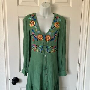 ASOS Green Floral Embroidered Long Sleeve Dress